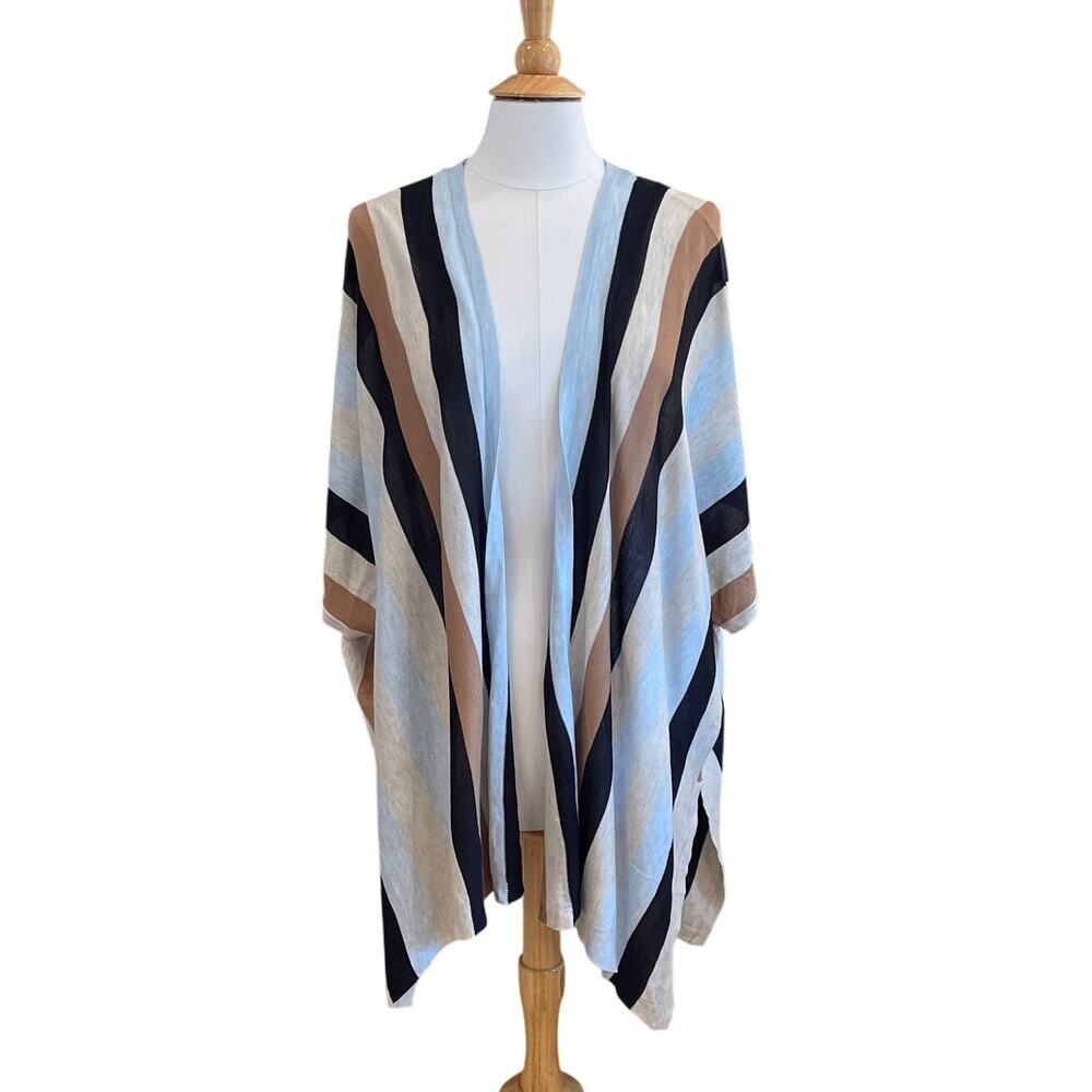 H&M Short Sleeve Open Front Cardigan Kimono Blue Stripe, Boho, Casual, XS/S